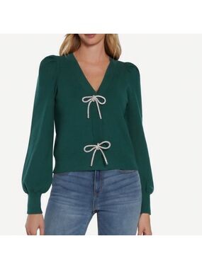 Express Womens Plus | Womens Cardigan Sweater with Silver Bow Accents. B4